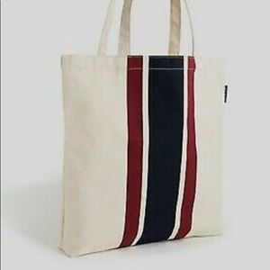 J. Crew Reusable Canvas Tote Burgundy Navy Striped